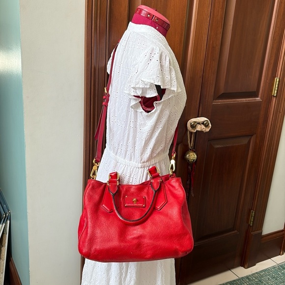 Marc Jacobs  satchel  shoulder /Crossbody bag  leather holiday red 3 compartment - Picture 3 of 17